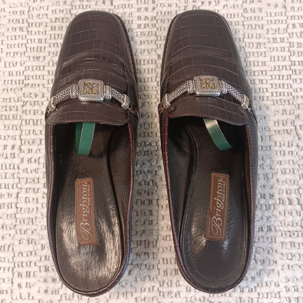 Brighton 'Sierra' Women's Croc Print Leather Mule Slides Made In Italy Sz 8.5 M - Picture 3 of 13